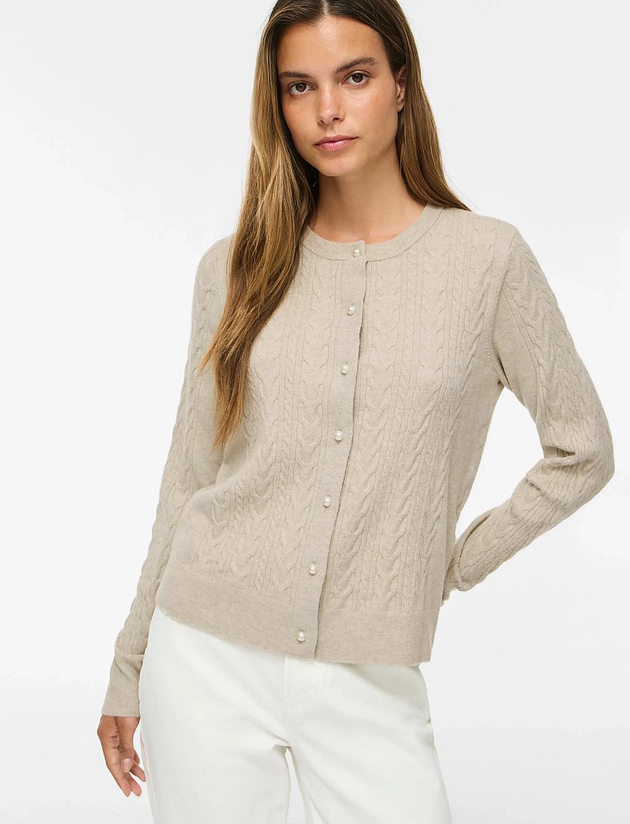 Vila - VIKERRY CABLE L/S KNIT CARDIGAN-NOOS - strickjacken - natural melange - 5
