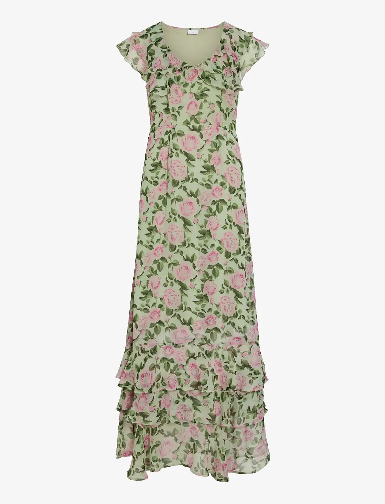 Vila - VIMARIGOLD C/S V-NECK MAXI DRESS/DC/KA - maxi kjoler - smoke green - 0