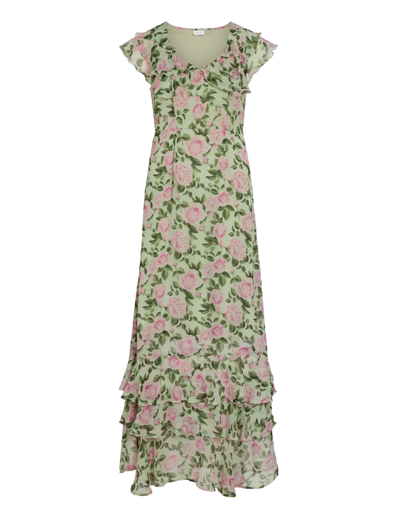 Vila VIMARIGOLD C/S V-NECK MAXI DRESS/DC/KA - Vila - SMOKE GREEN / pink/rose