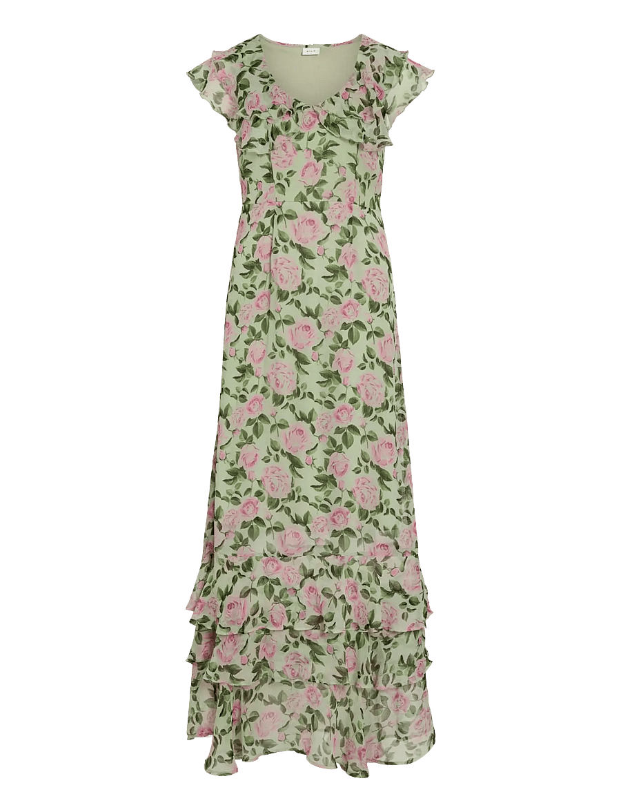 Vila - VIMARIGOLD C/S V-NECK MAXI DRESS/DC/KA - maxikleider - smoke green - 1