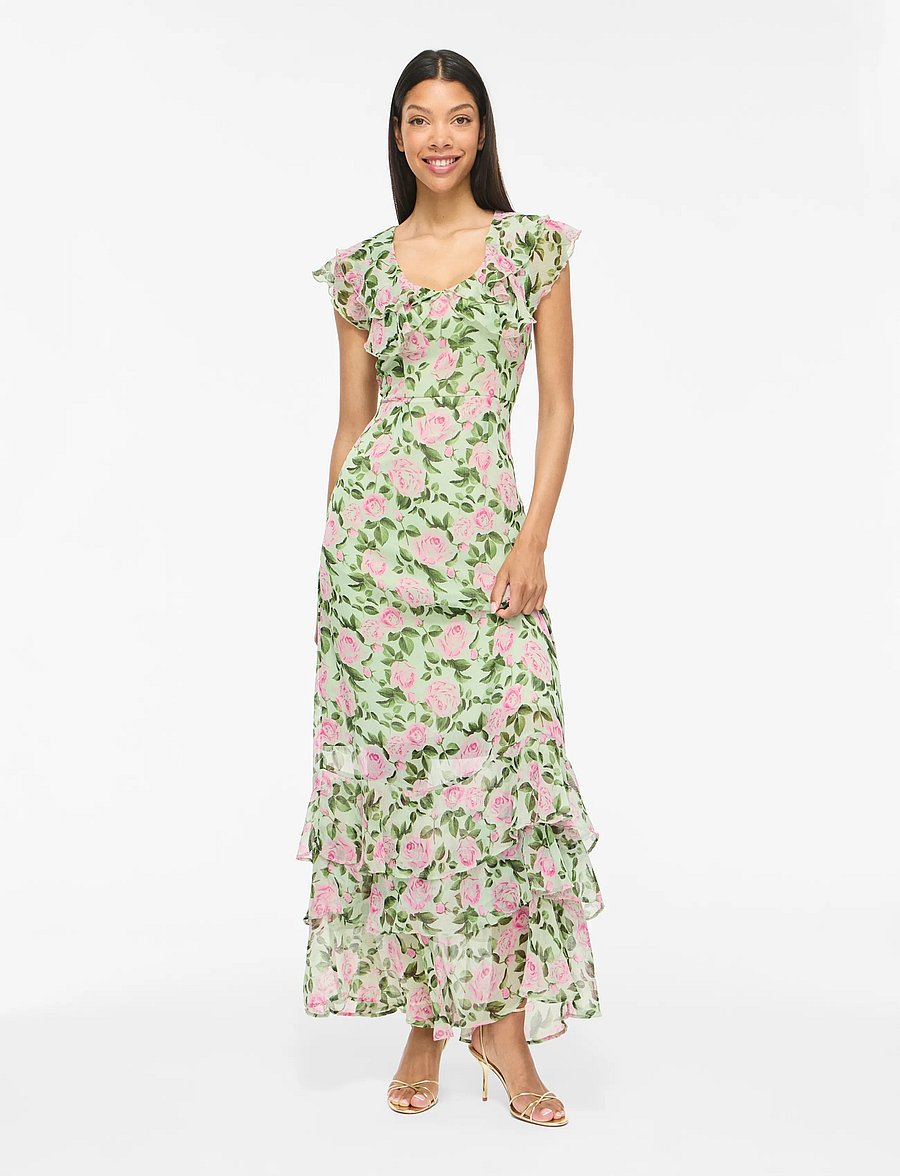 Vila - VIMARIGOLD C/S V-NECK MAXI DRESS/DC/KA - maxikleider - smoke green - 0