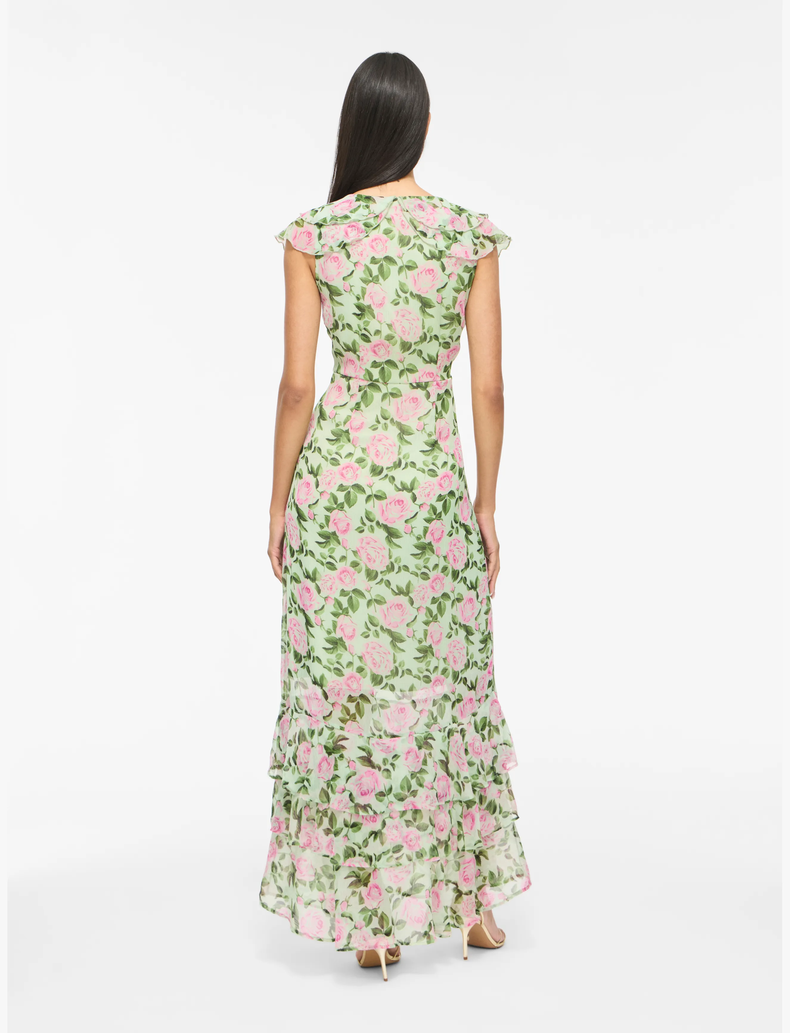 Vila - VIMARIGOLD C/S V-NECK MAXI DRESS/DC/KA - maxi dresses - smoke green - 3