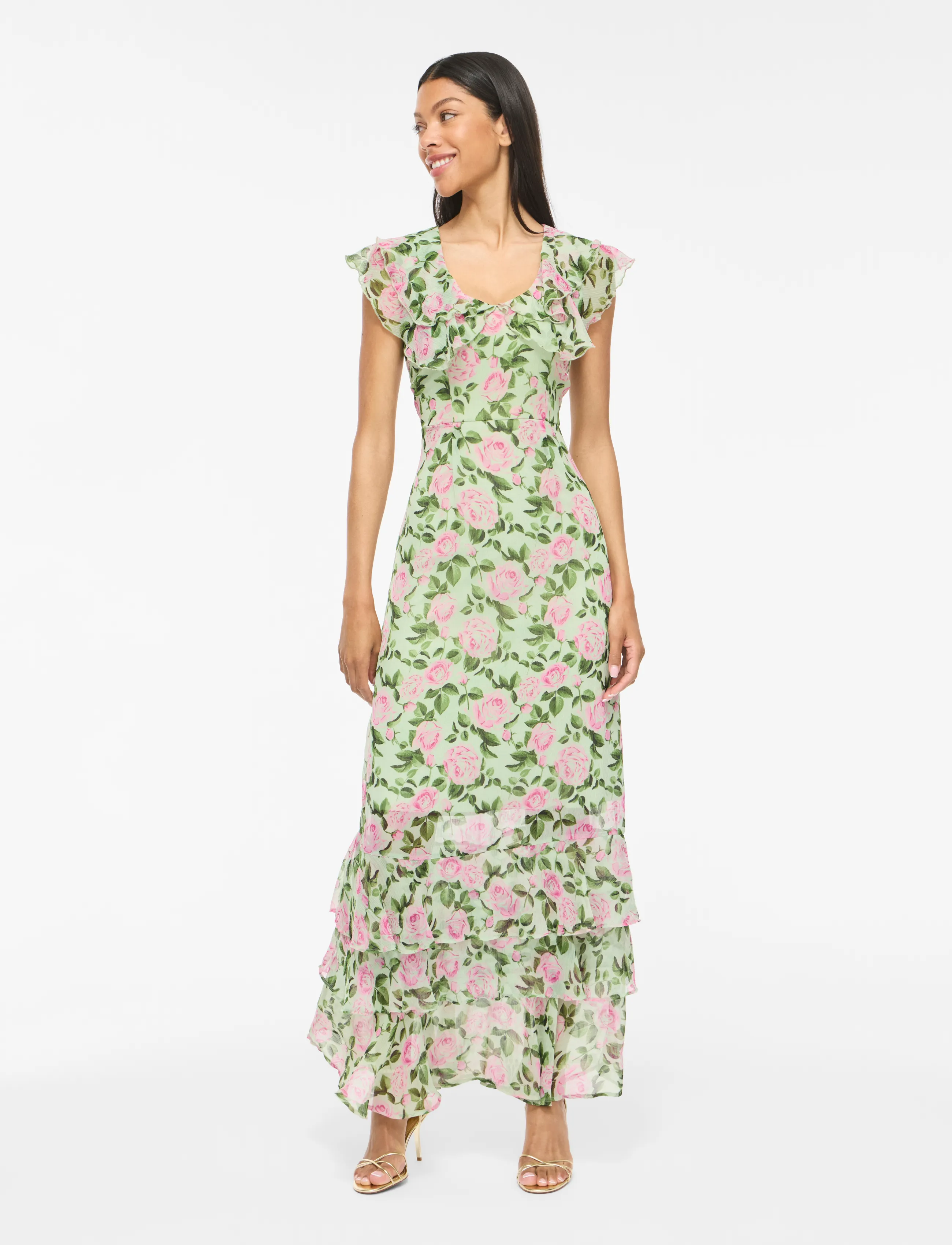 Vila - VIMARIGOLD C/S V-NECK MAXI DRESS/DC/KA - maxi dresses - smoke green - 4