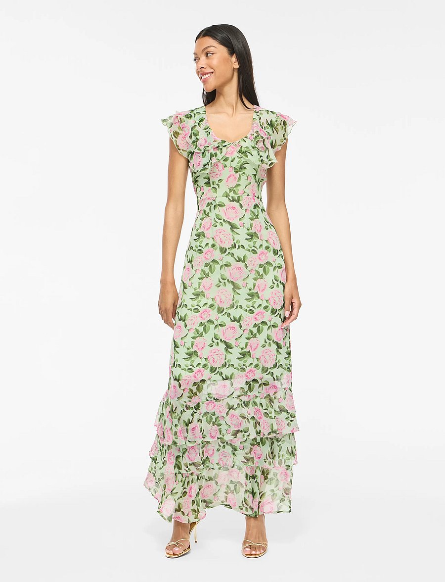 Vila - VIMARIGOLD C/S V-NECK MAXI DRESS/DC/KA - maxikleider - smoke green - 4