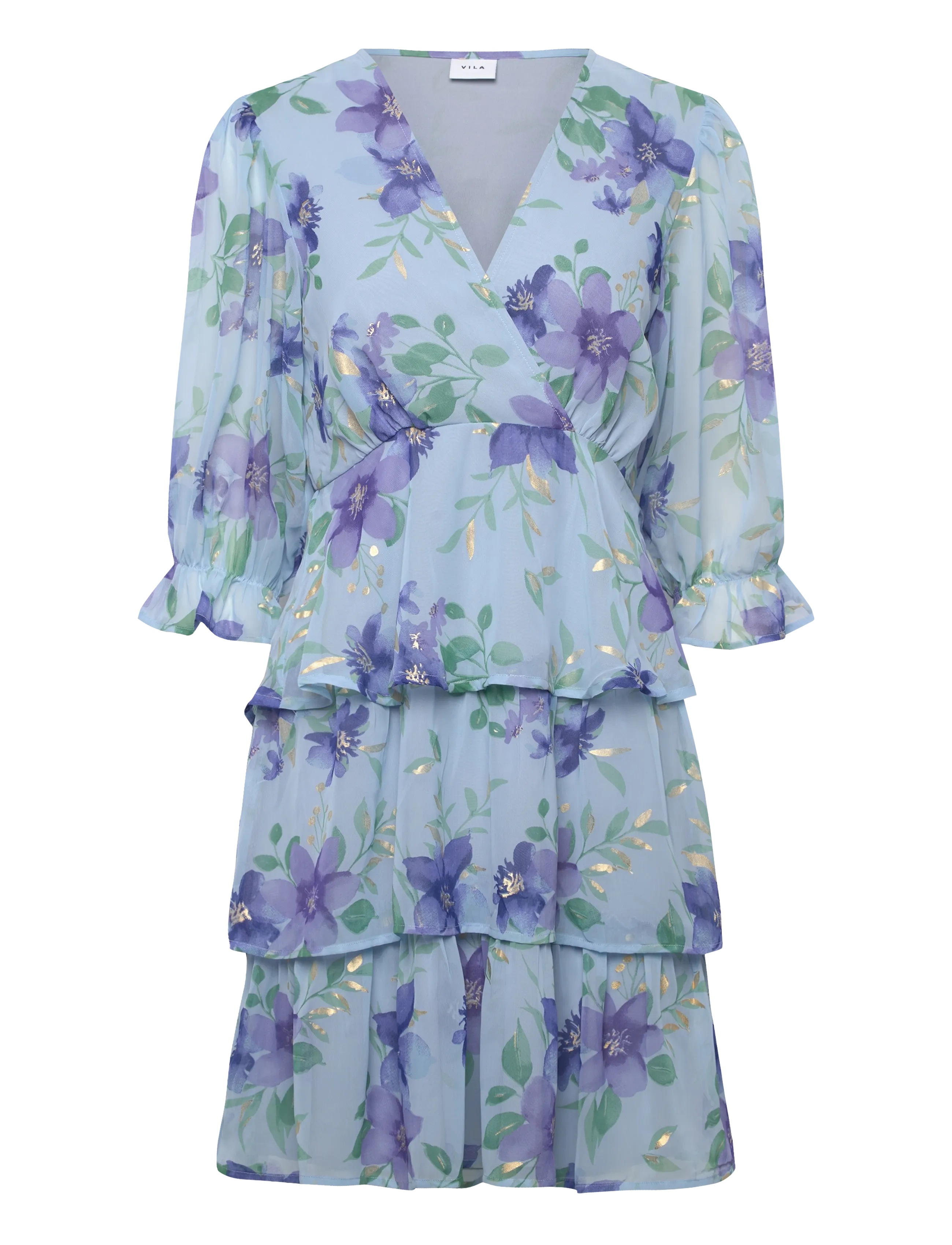 VILA Vimagnolia 3/4 -Neck Kurz Kleid/Dc/Ka Blau - 44 - Damen