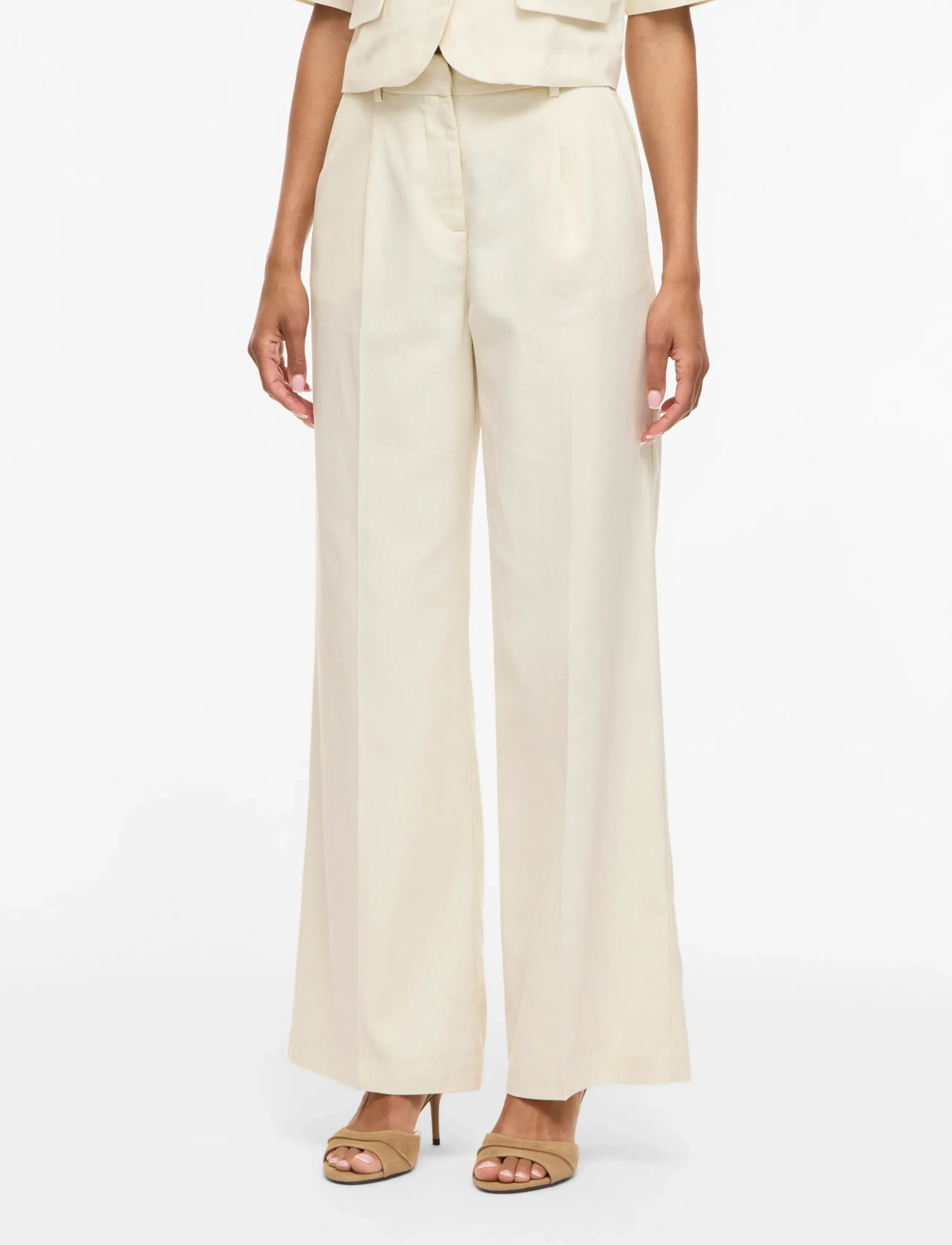Vila Vipockey Hw Tailored Pants, 40, Trousers, Creme - Wide Leg, Frauen
