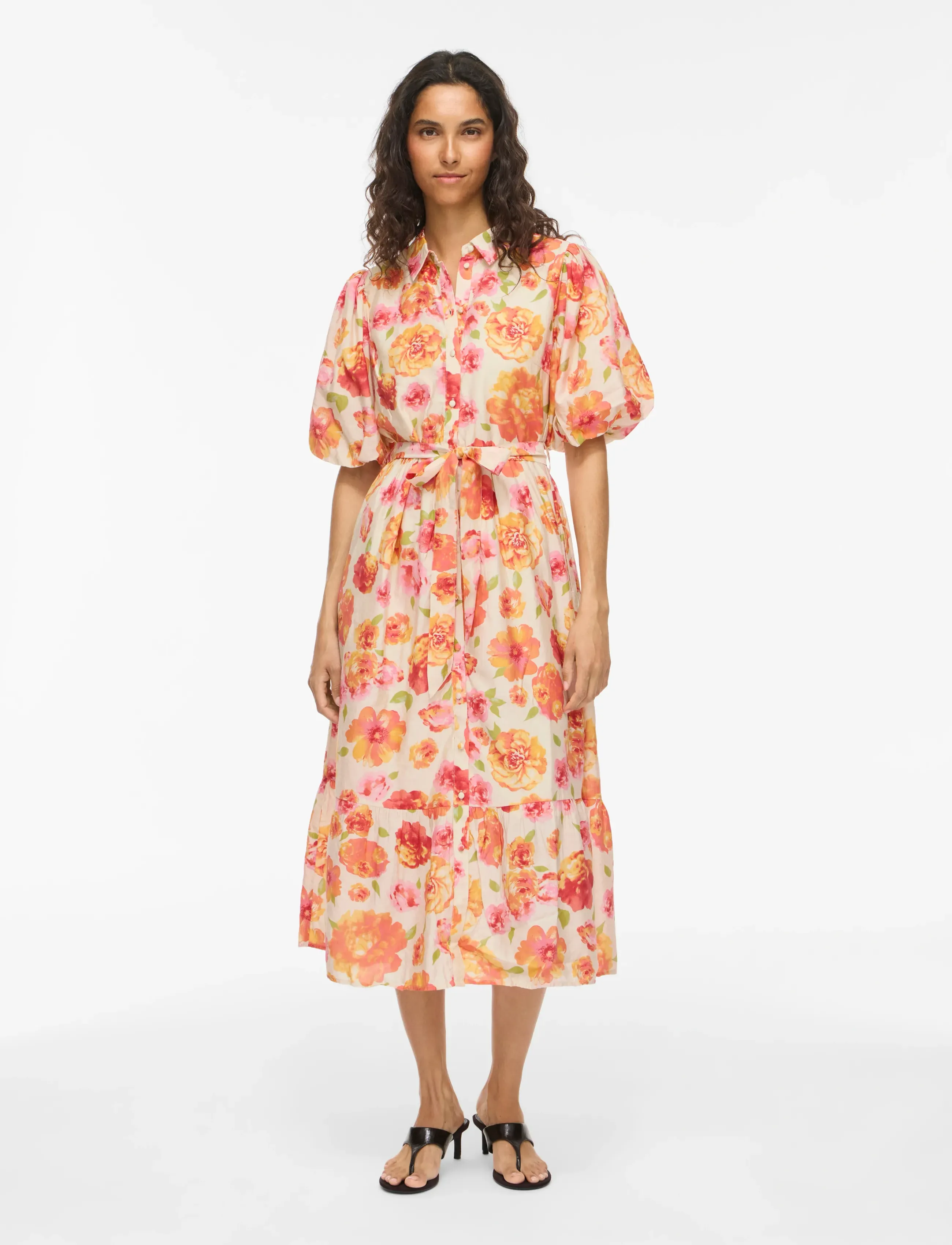 Vila Vialinia Sol 2/4 Midi Shirt Dress/Ln, 34, White, Kjoler > Knælange Og Midi, Dame