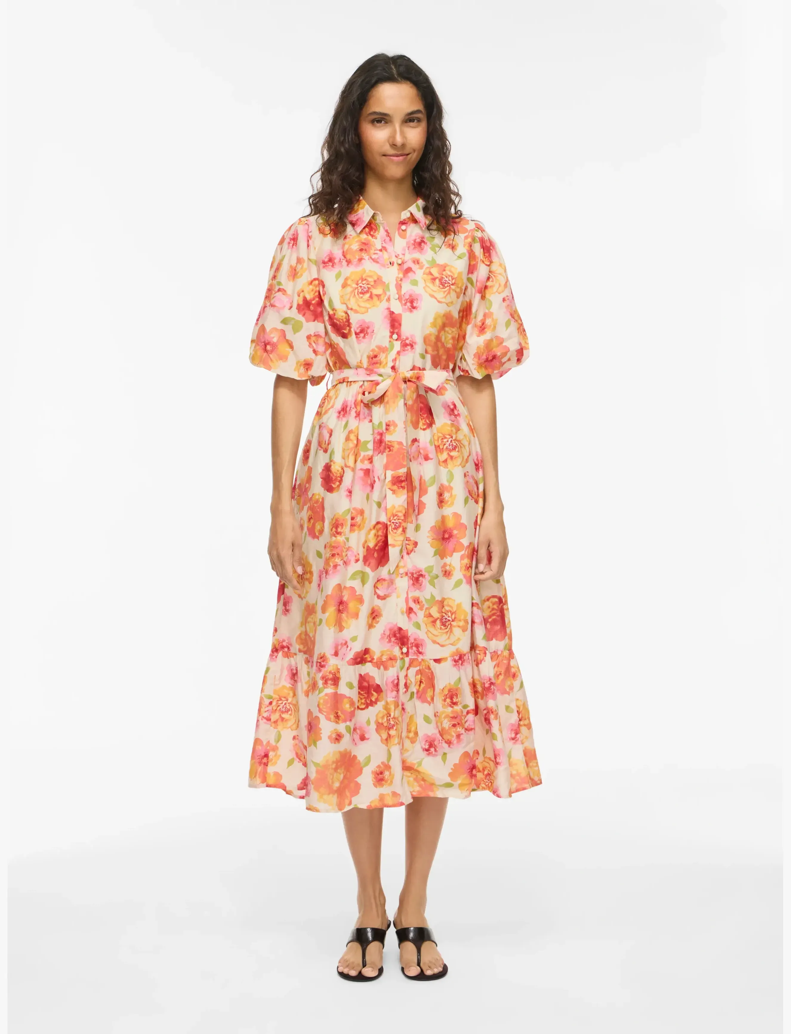 Vila - VIALINIA SOL 2/4 MIDI SHIRT DRESS/LN - sommerkjoler - snow white - 4