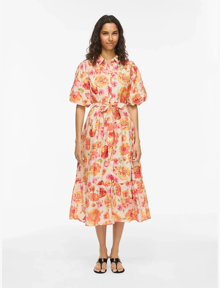 Vila - VIALINIA SOL 2/4 MIDI SHIRT DRESS/LN - sommerkjoler - snow white - 4