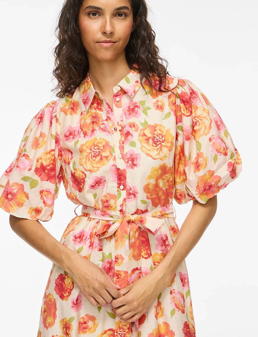Vila - VIALINIA SOL 2/4 MIDI SHIRT DRESS/LN - sommerkjoler - snow white - 5