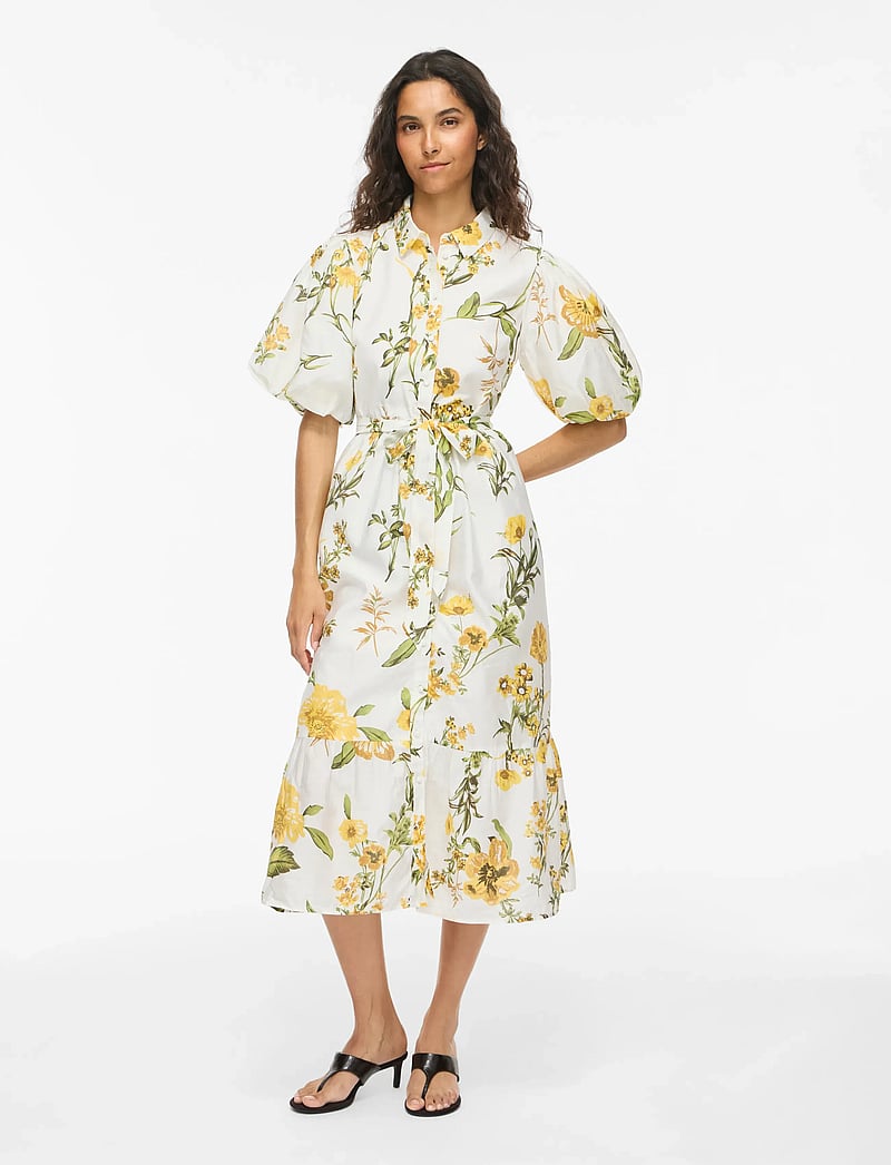 Vila - VIALINIA SOL 2/4 MIDI SHIRT DRESS/LN - sommerkleider - snow white - 0