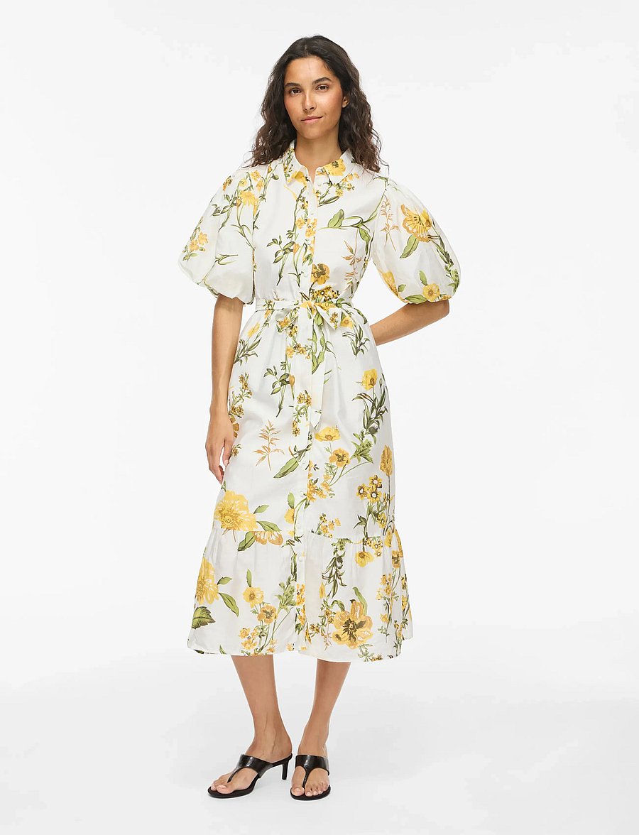Vila - VIALINIA SOL 2/4 MIDI SHIRT DRESS/LN - zomerjurken - snow white - 0