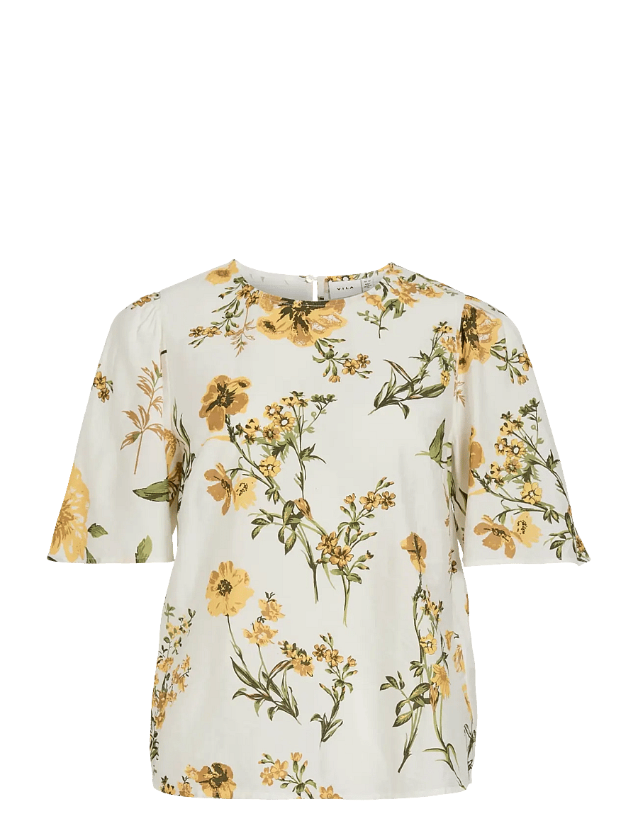 Vila - VIALINIA SOL O-NECK 2/4 TOP/LN - t-särgid - snow white - 0