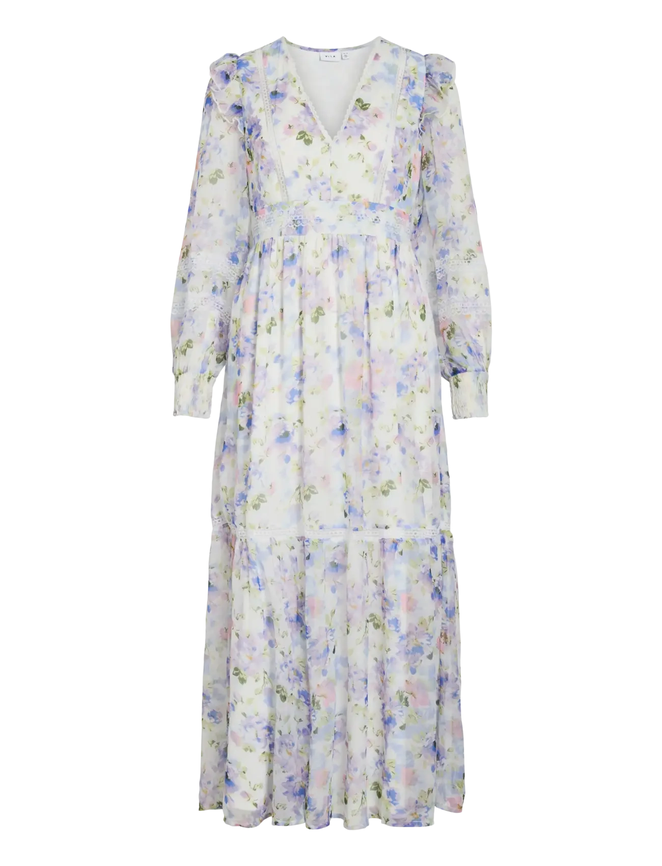 Vila VIROMAN V-NECK L/S ANKLE DRESS/DC/KA - Maxi kjoler - CLOUD DANCER / white