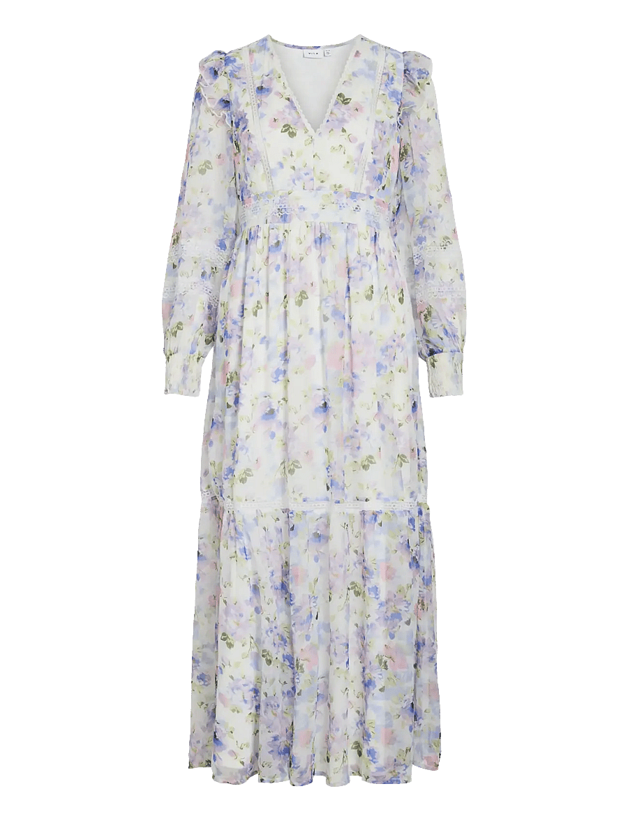 Vila - VIROMAN V-NECK L/S ANKLE DRESS/DC/KA - suvekleidid - cloud dancer - 1