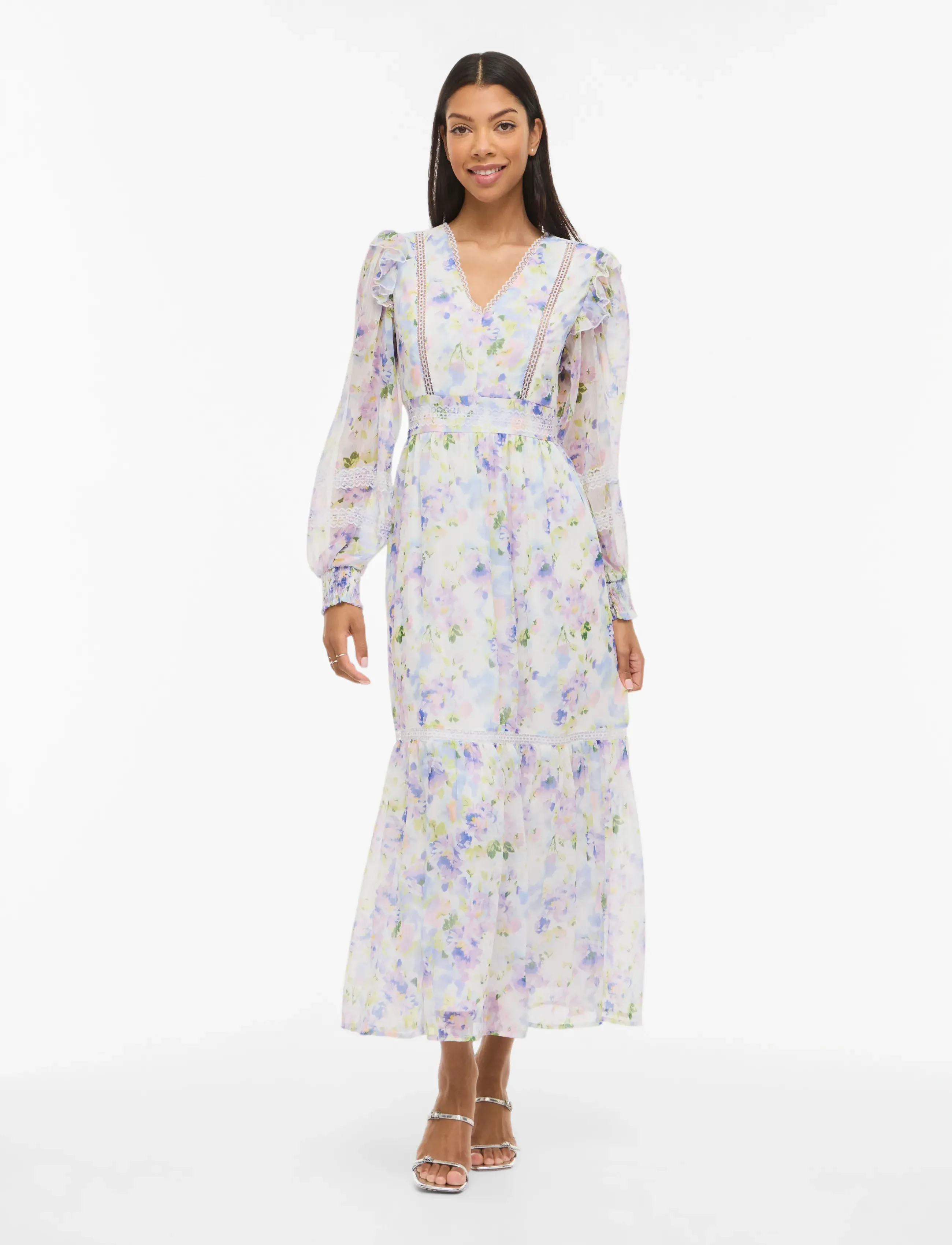 Vila VIROMAN V-NECK L/S ANKLE DRESS/DC/KA - Kleider - CLOUD DANCER / white