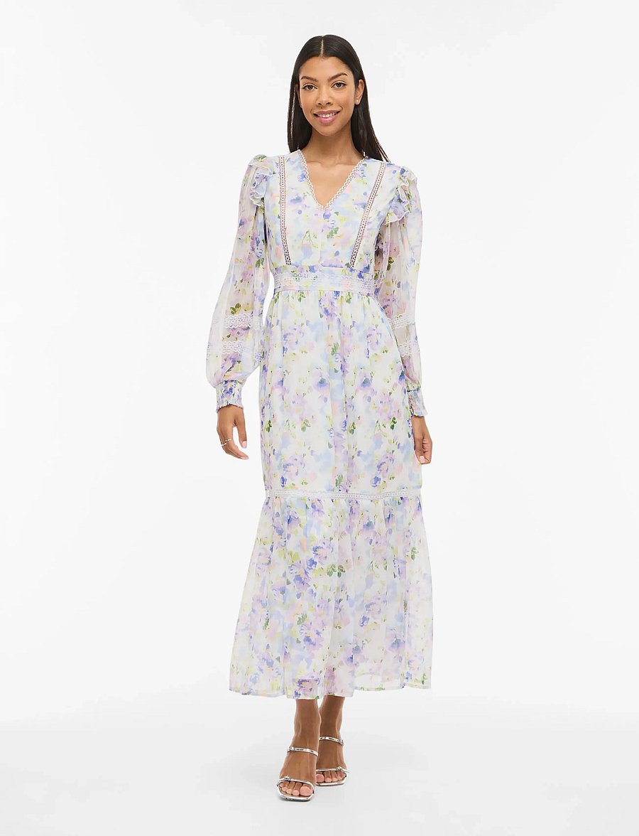 Vila - VIROMAN V-NECK L/S ANKLE DRESS/DC/KA - suvekleidid - cloud dancer - 0