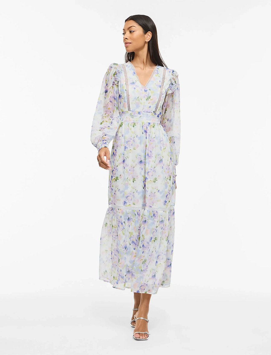 Vila - VIROMAN V-NECK L/S ANKLE DRESS/DC/KA - suvekleidid - cloud dancer - 4
