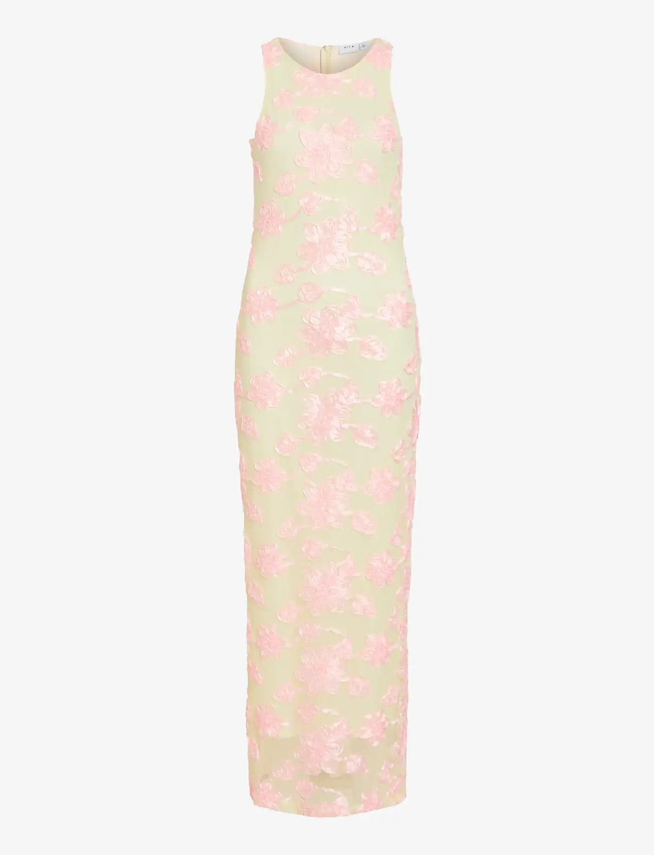 Vila - VISAIL S/L O-NECK ANKLE DRESS/DC/KA - festklänningar - pastel yellow - 1