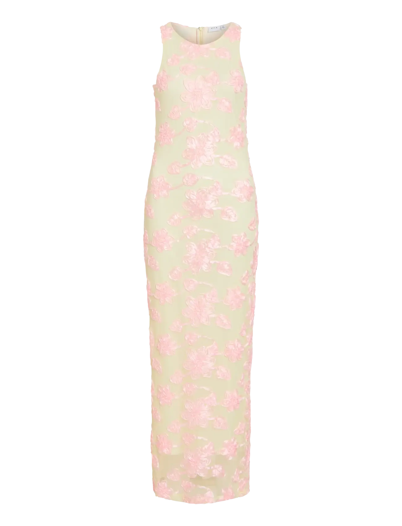Vila VISAIL S/L O-NECK ANKLE DRESS/DC/KA - Maxi kjoler - PASTEL YELLOW / pink/rose