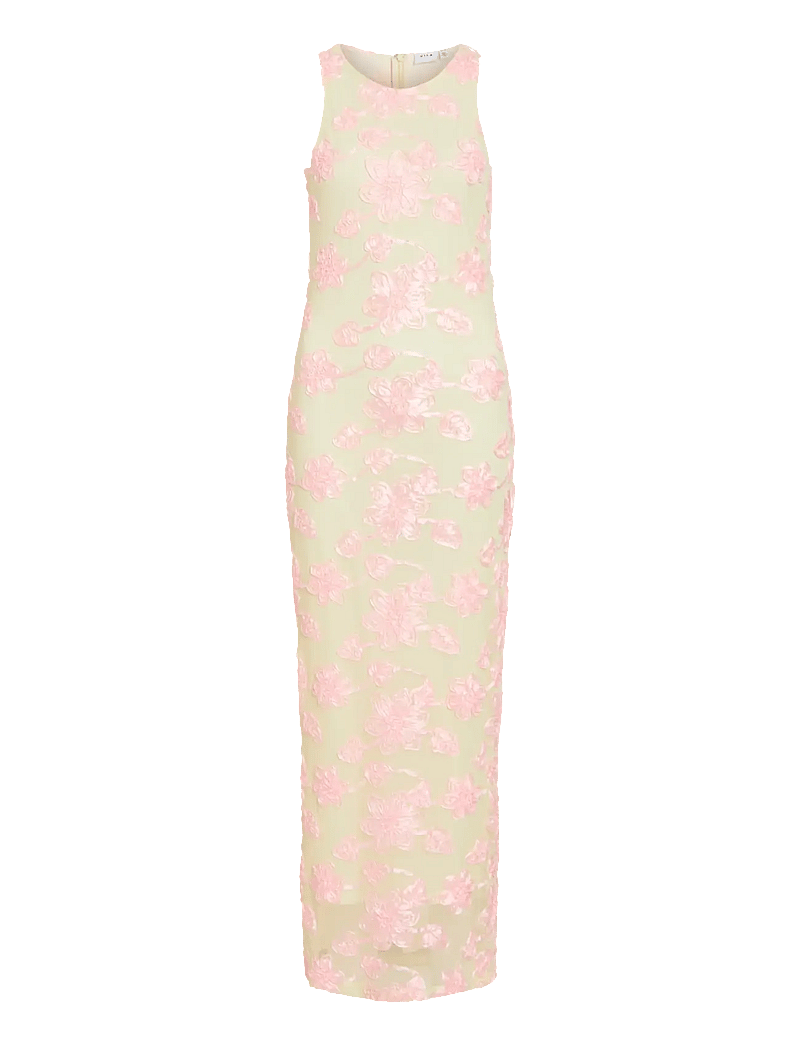 Vila - VISAIL S/L O-NECK ANKLE DRESS/DC/KA - festklänningar - pastel yellow - 1