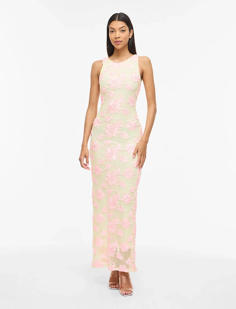 Vila - VISAIL S/L O-NECK ANKLE DRESS/DC/KA - festklänningar - pastel yellow - 0