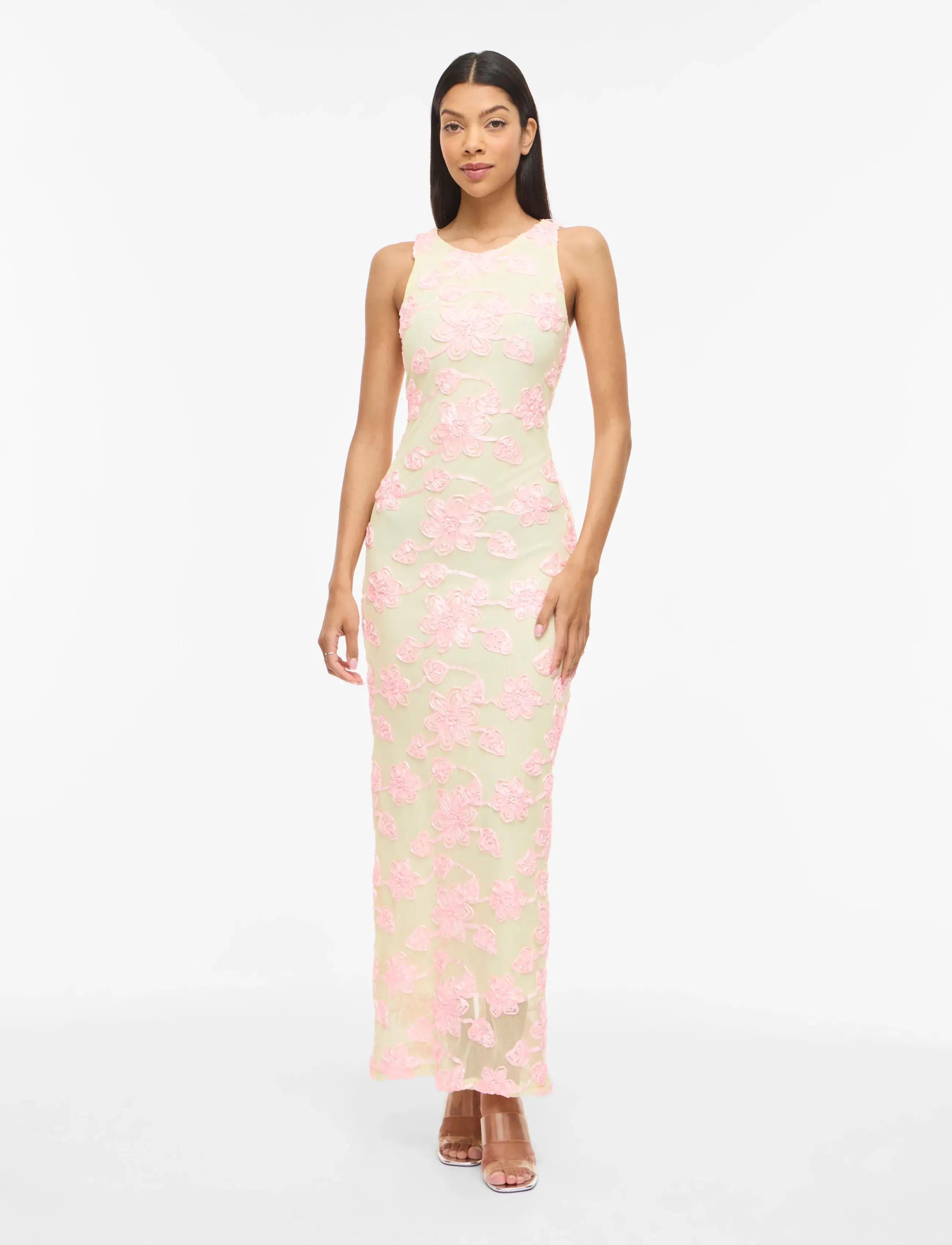 Vila VISAIL S/L O-NECK ANKLE DRESS/DC/KA - Vila - PASTEL YELLOW / pink/rose