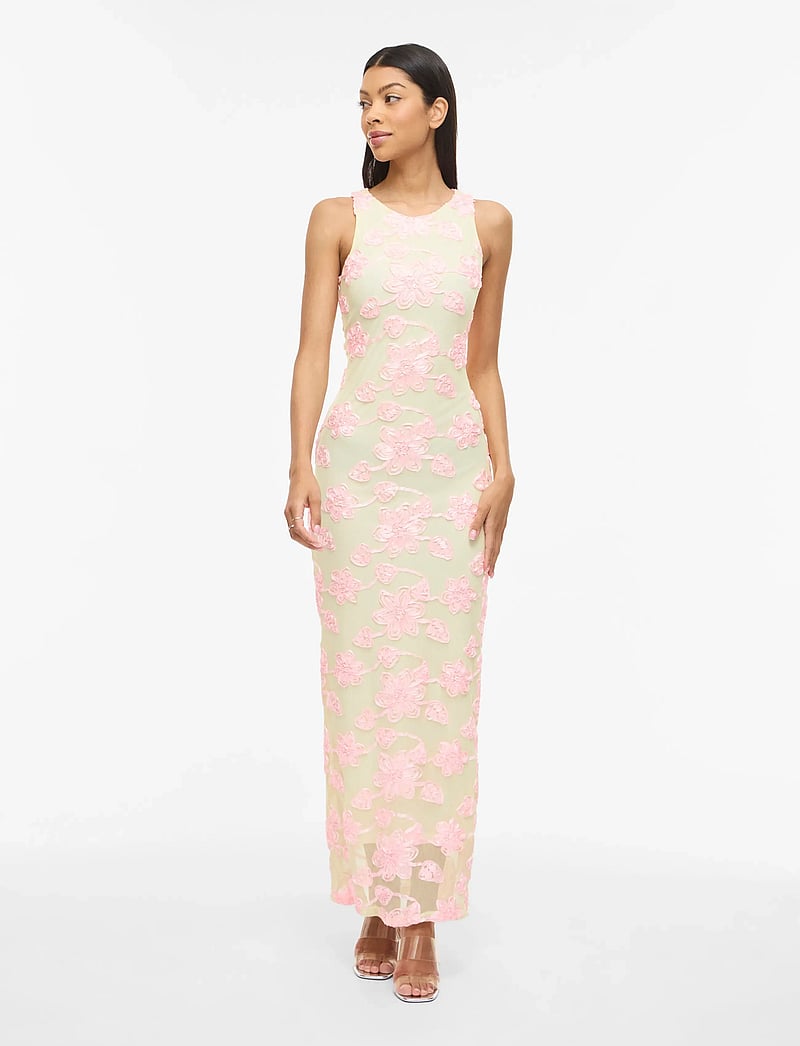 Vila - VISAIL S/L O-NECK ANKLE DRESS/DC/KA - festklänningar - pastel yellow - 4