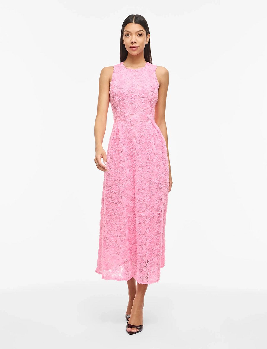 Vila - VIGLORY S/L O-NECK ANKLE DRESS/DC/KA - maxi-jurken - bonbon - 0