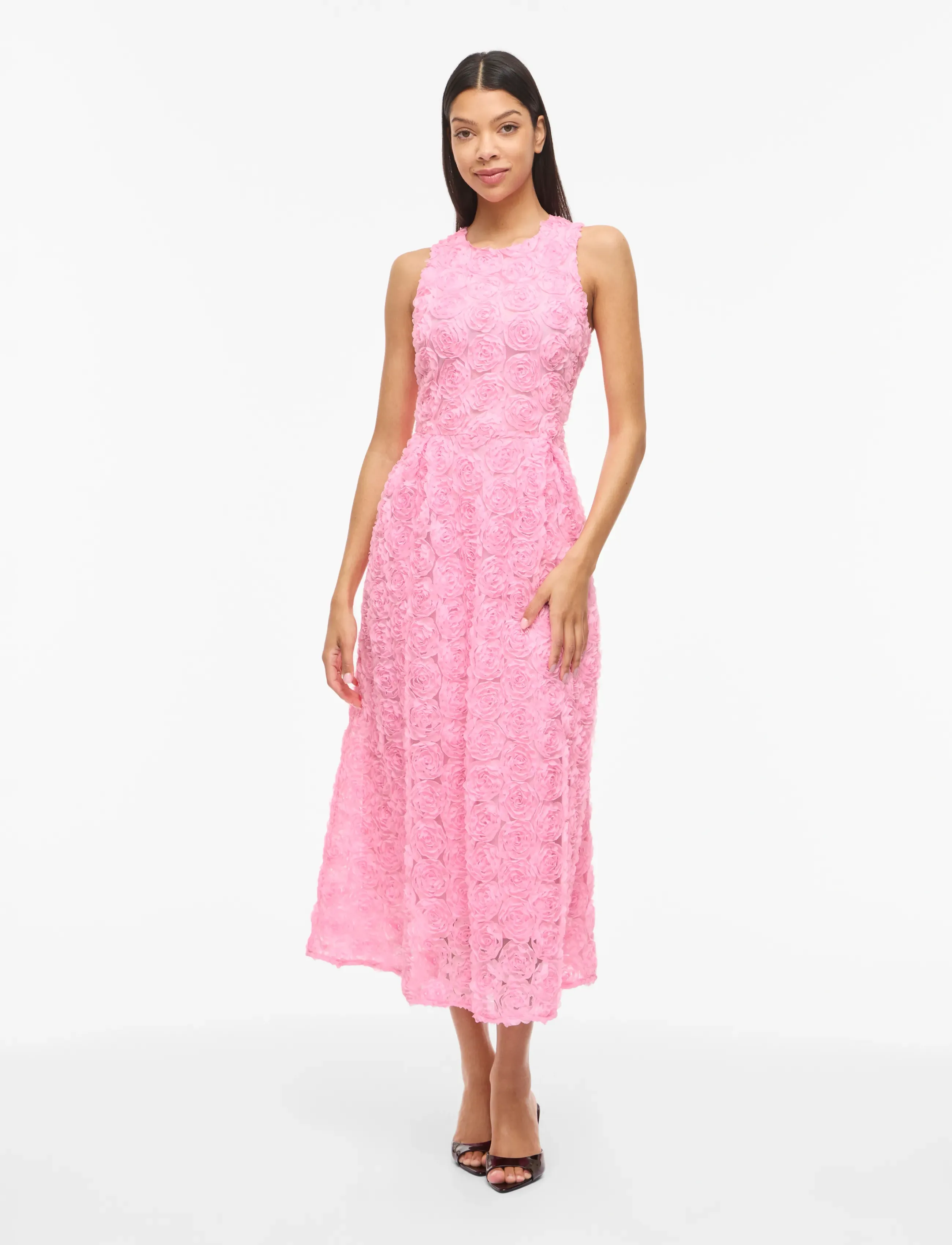 Vila - VIGLORY S/L O-NECK ANKLE DRESS/DC/KA - maxi-jurken - bonbon - 4