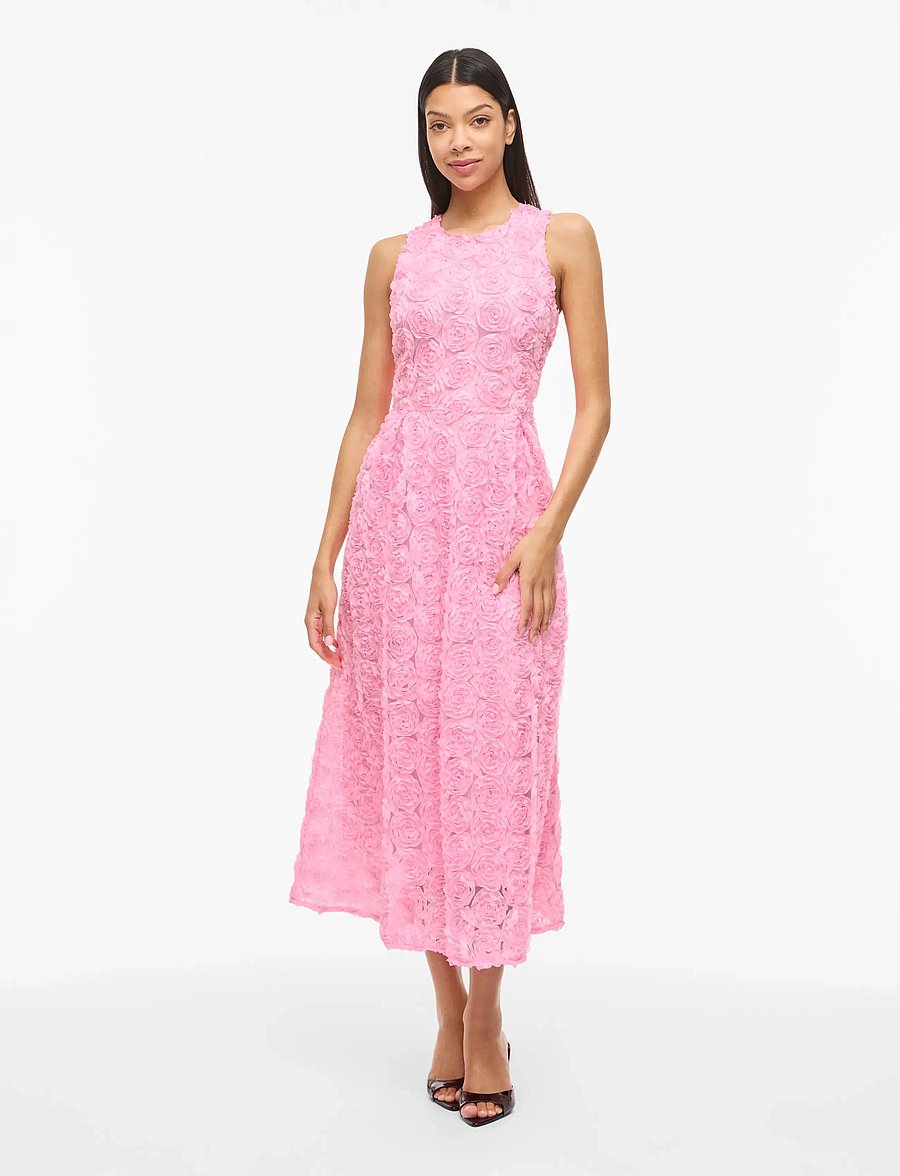 Vila - VIGLORY S/L O-NECK ANKLE DRESS/DC/KA - maxi-jurken - bonbon - 4