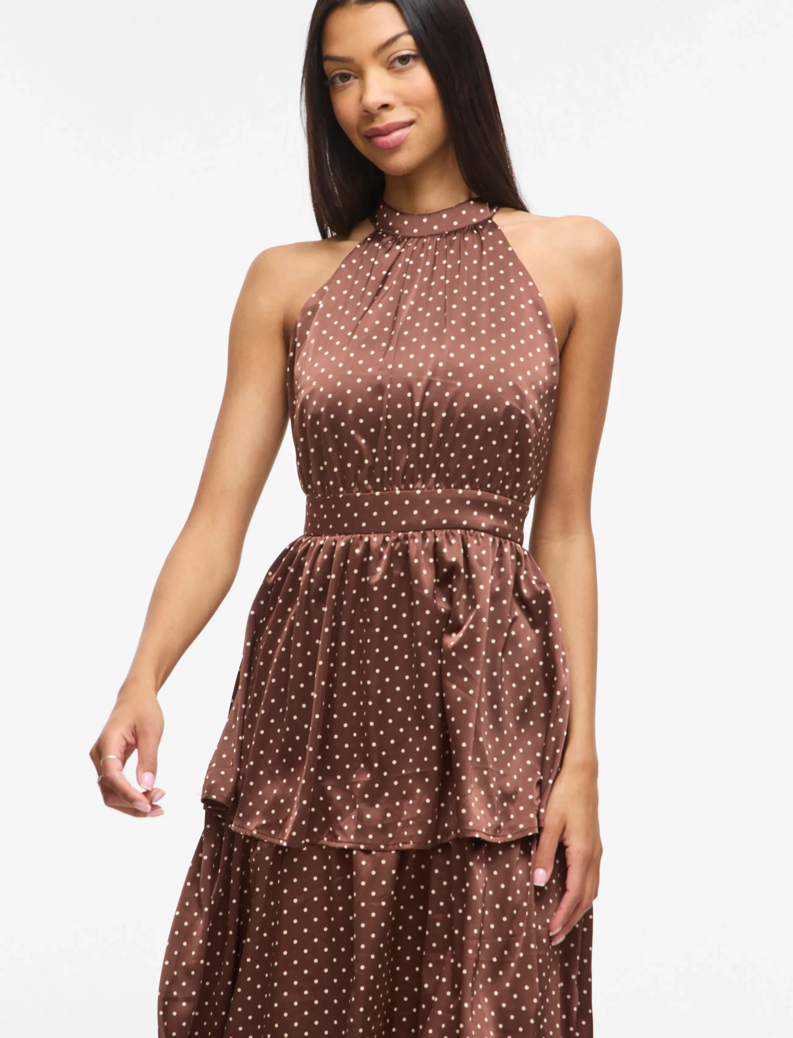 Vila - VIKIMMIE HALTERNECK ANKLE DRESS/DC/KA - maxi kjoler - shaved chocolate - 5