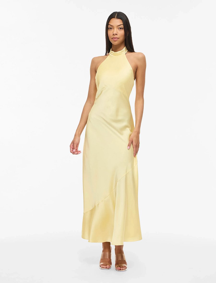 Vila - VIBEA HALTERNECK ANKLE DRESS/DC/KA/BFS - slip dresses - pastel yellow - 4