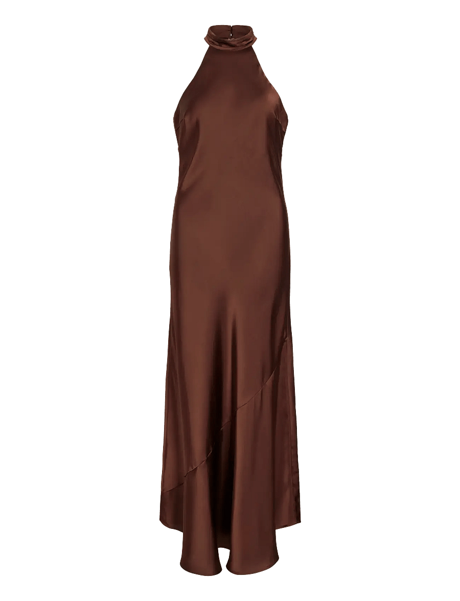 Vila - VIBEA HALTERNECK ANKLE DRESS/DC/KA/BFS - slip dresses - shaved chocolate - 1