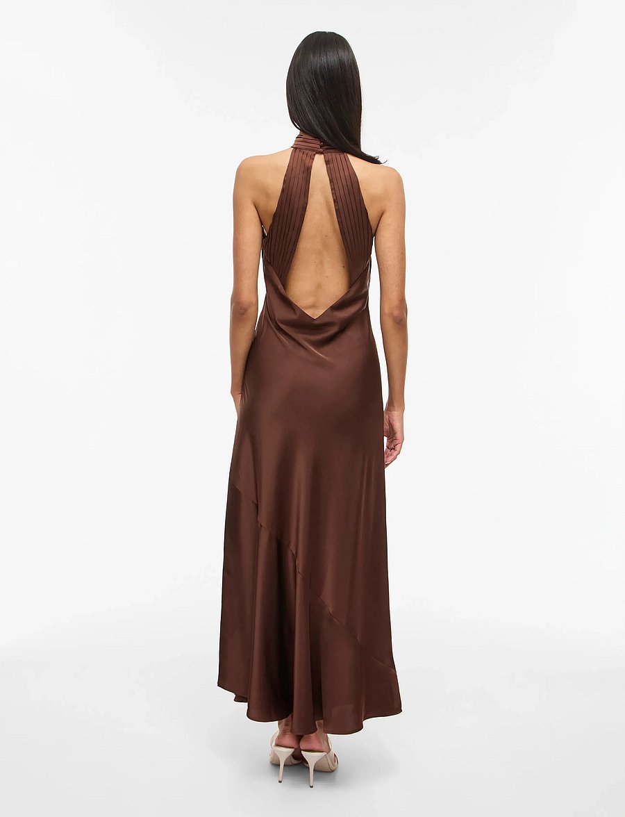 Vila - VIBEA HALTERNECK ANKLE DRESS/DC/KA/BFS - slip dresses - shaved chocolate - 3