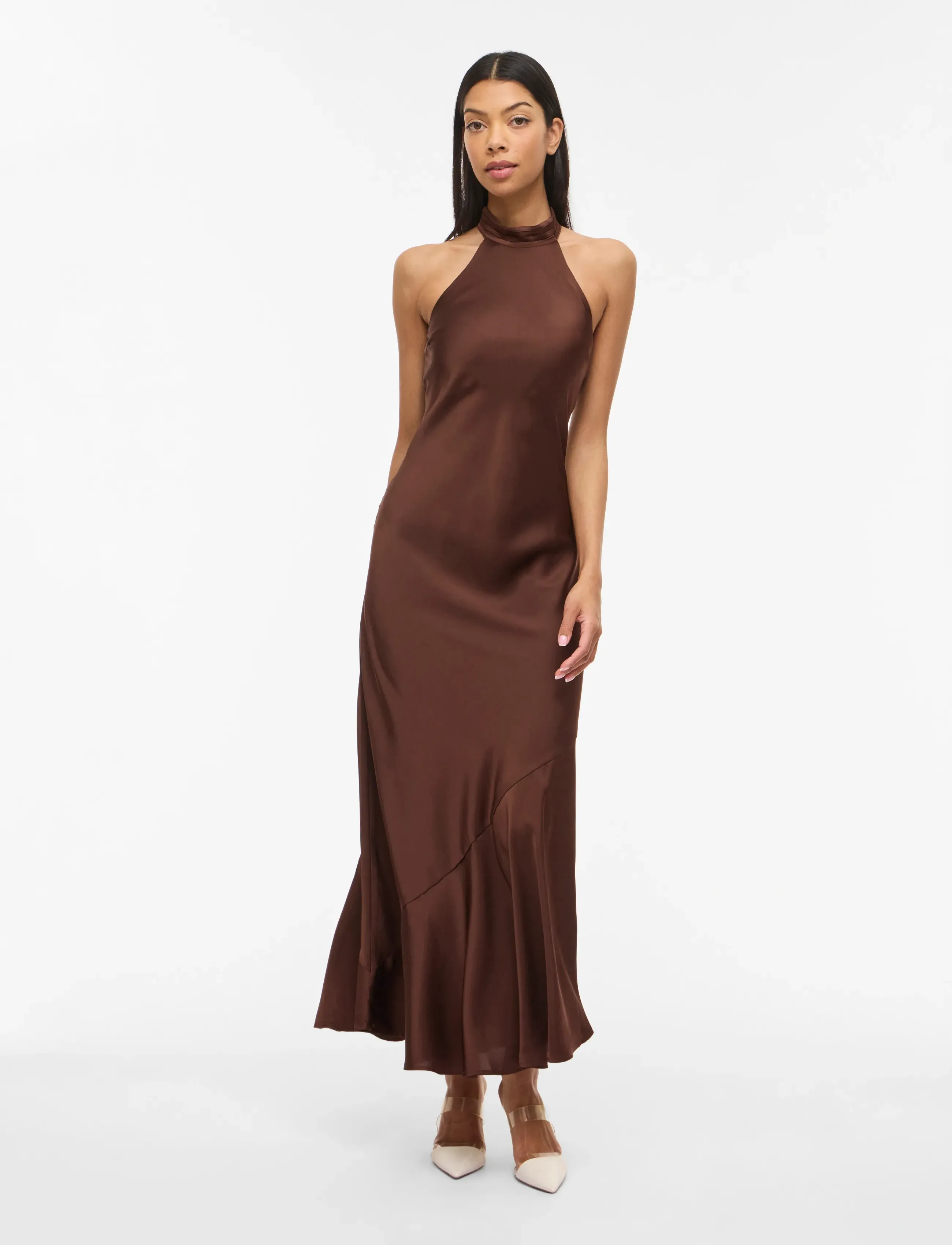 Vila - VIBEA HALTERNECK ANKLE DRESS/DC/KA/BFS - slip dresses - shaved chocolate - 4
