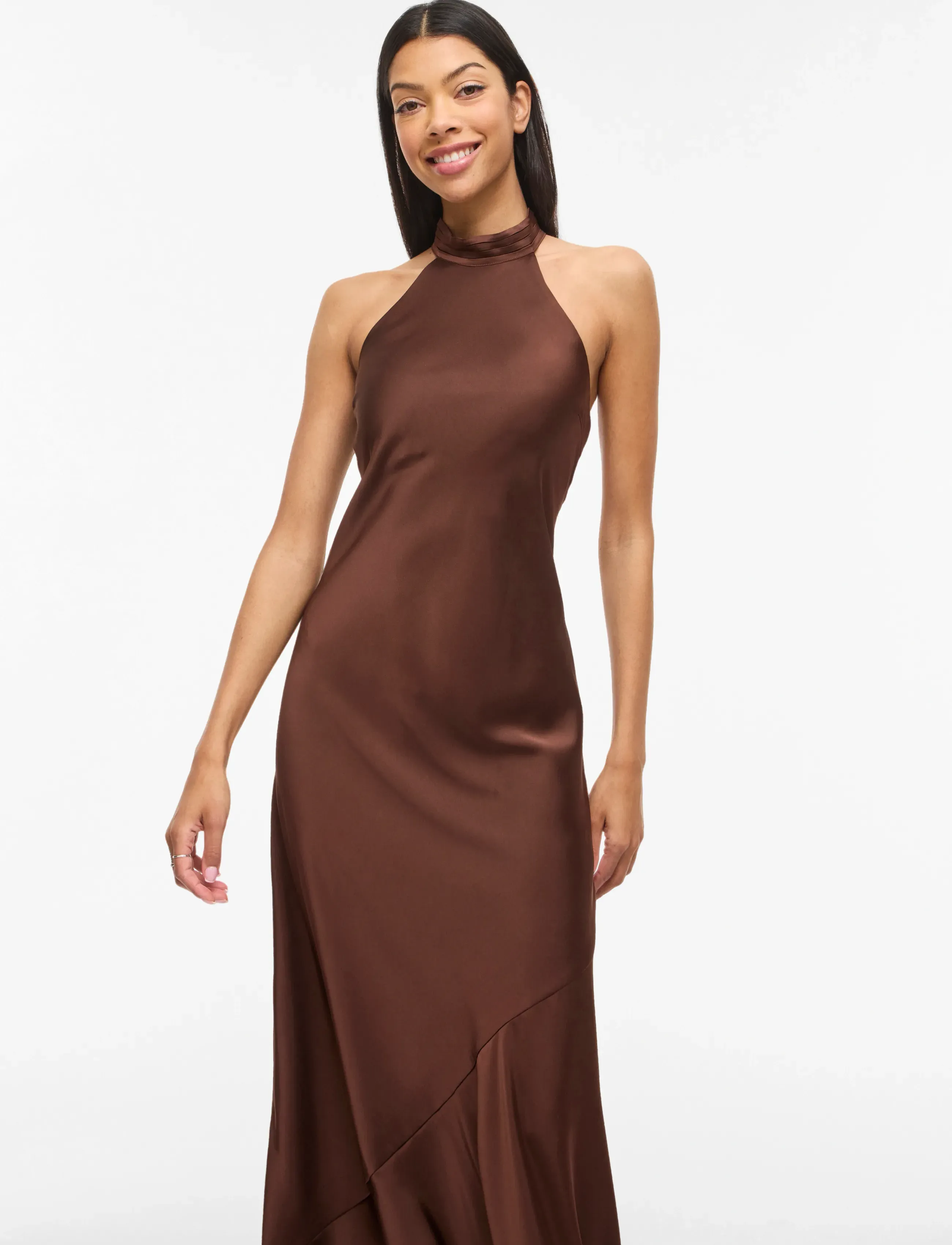 Vila - VIBEA HALTERNECK ANKLE DRESS/DC/KA/BFS - slip dresses - shaved chocolate - 5