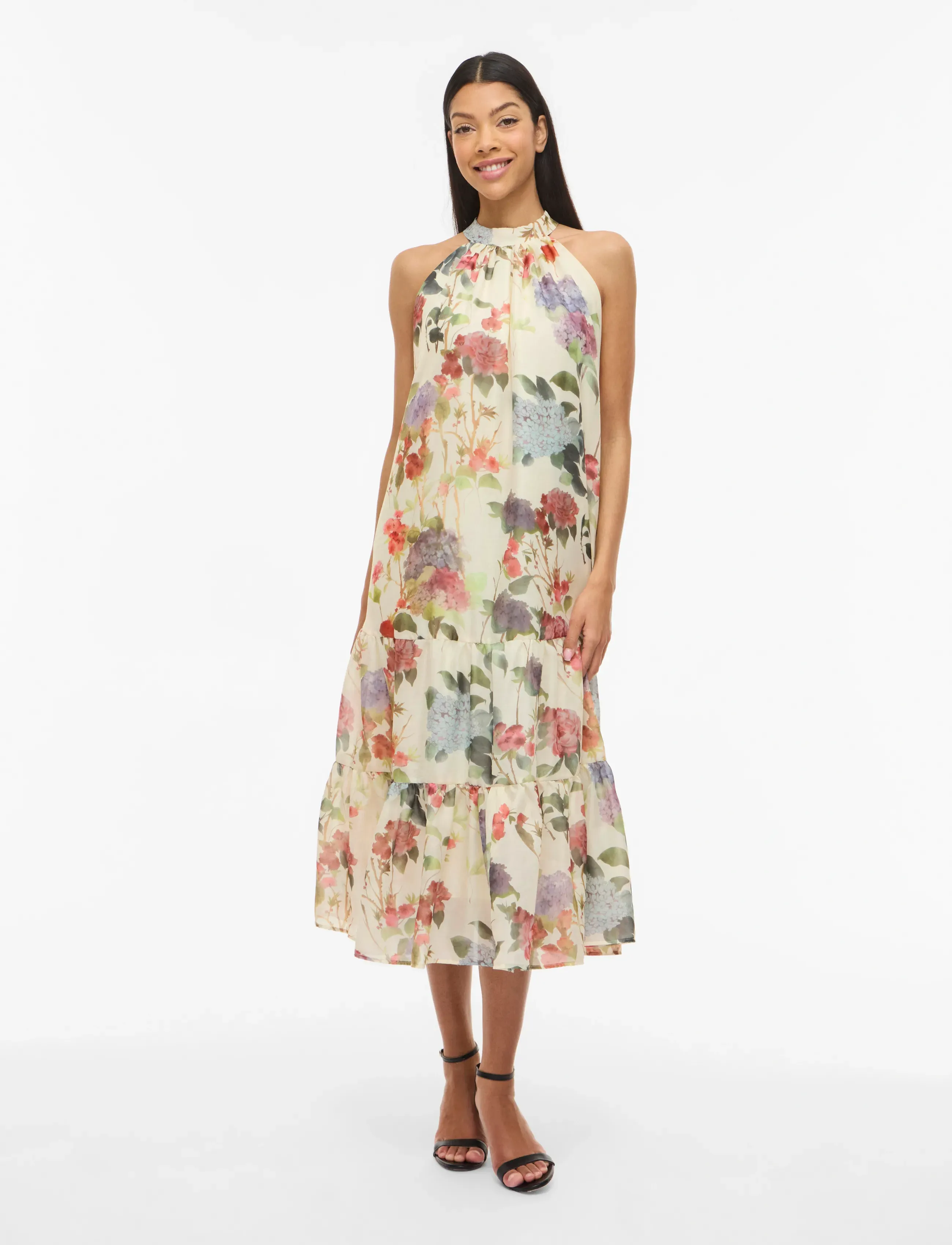 Vila Vinia S/L Halterneck Midi Dress/Dc/Ka, 38, Dresses, Mehrfarbig/gemustert - Knee-length & Midi, Frauen