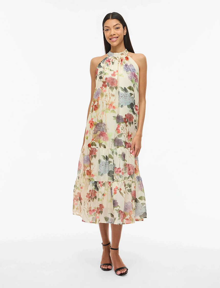 Vila - VINIA S/L HALTERNECK MIDI DRESS/DC/KA - robes d'été - birch - 0