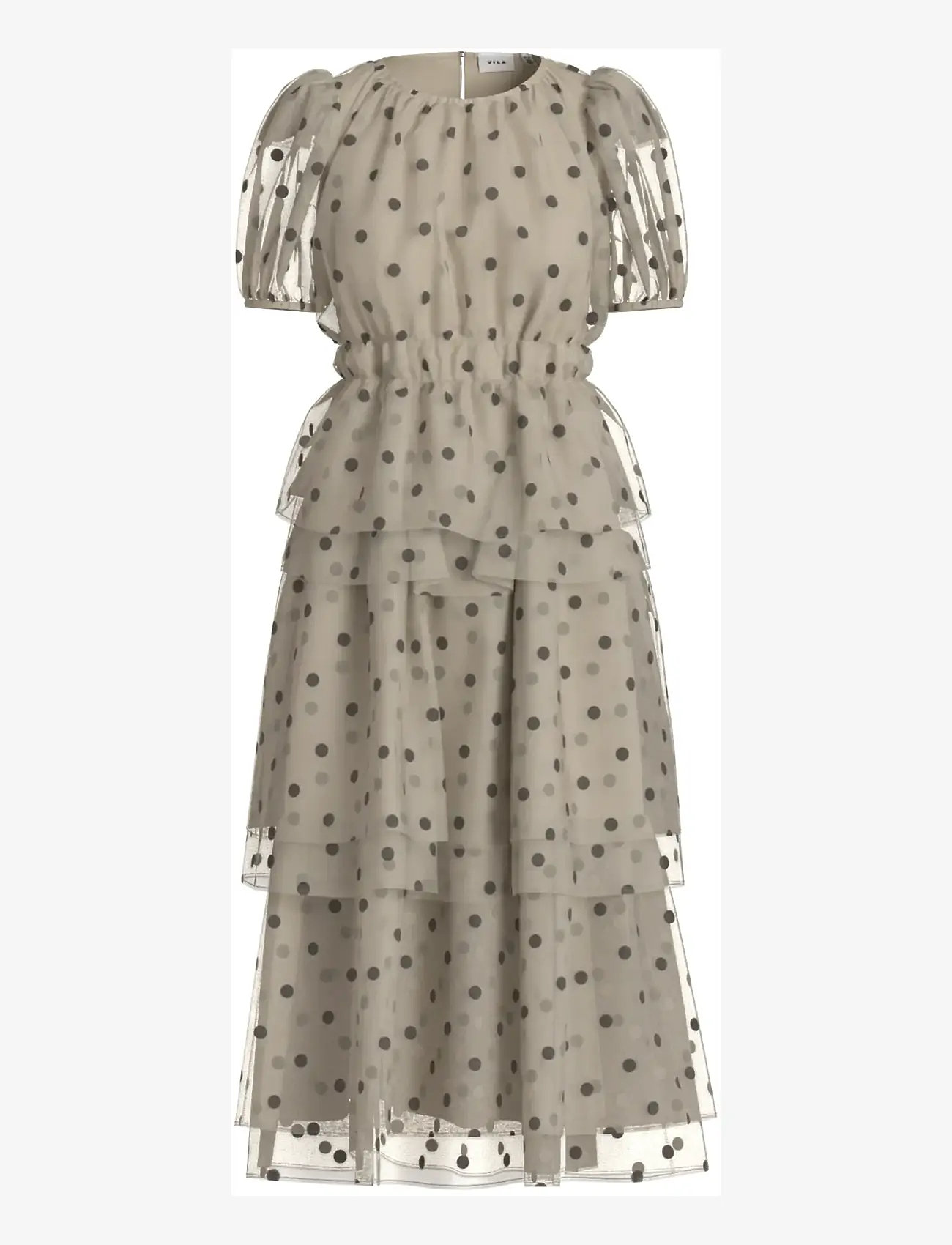 Vila VIVANE S/S O-NECK MIDI DRESS/DC/KA - Kleider - BIRCH / beige
