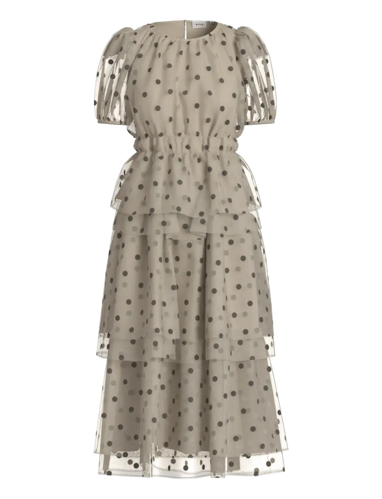 Vila VIVANE S/S O-NECK MIDI DRESS/DC/KA - Riided - BIRCH / beige