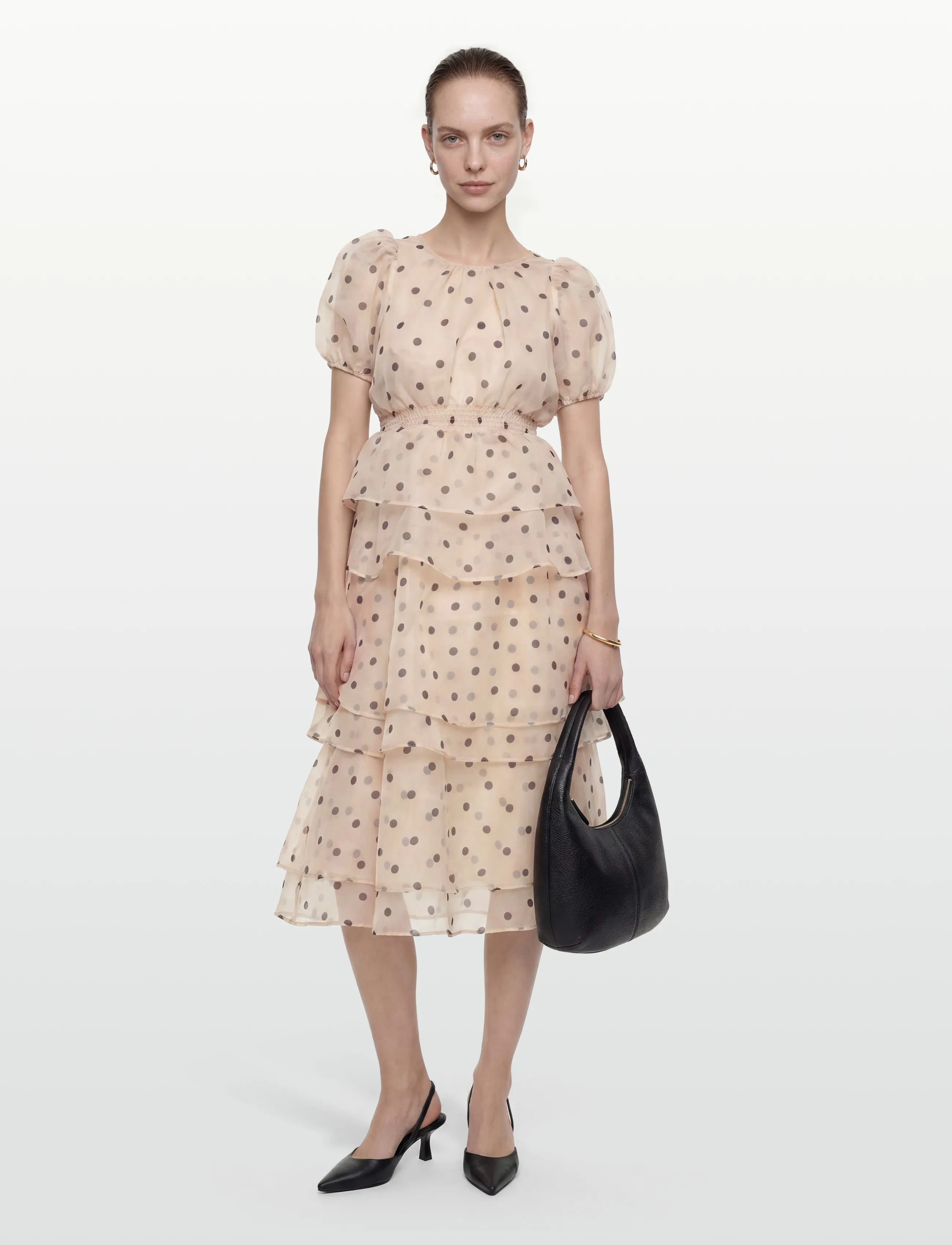 Vila VIVANE S/S O-NECK MIDI DRESS/DC/KA - Kampagne - BIRCH / beige