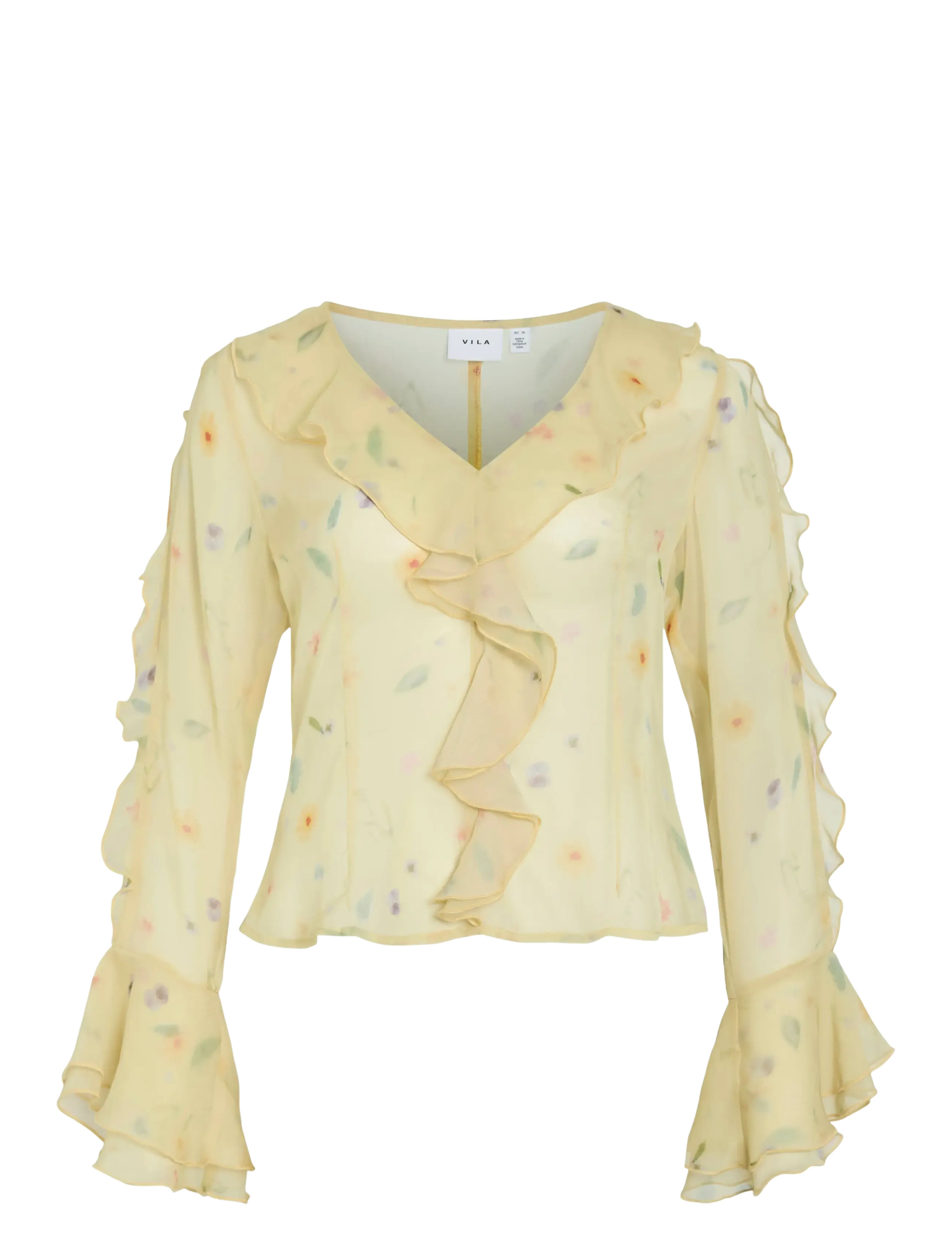 Vila VIEMMY L/S V-NECK FRILL TOP - Bluser - PALE BANANA / yellow
