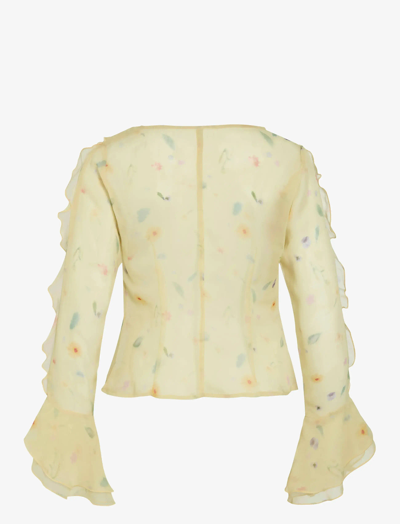 Vila - VIEMMY L/S V-NECK FRILL TOP - långärmade blusar - pale banana - 1