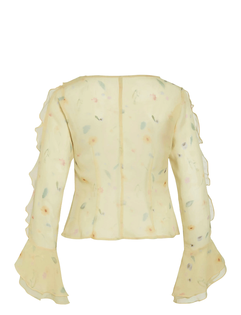 Vila - VIEMMY L/S V-NECK FRILL TOP - långärmade blusar - pale banana - 1