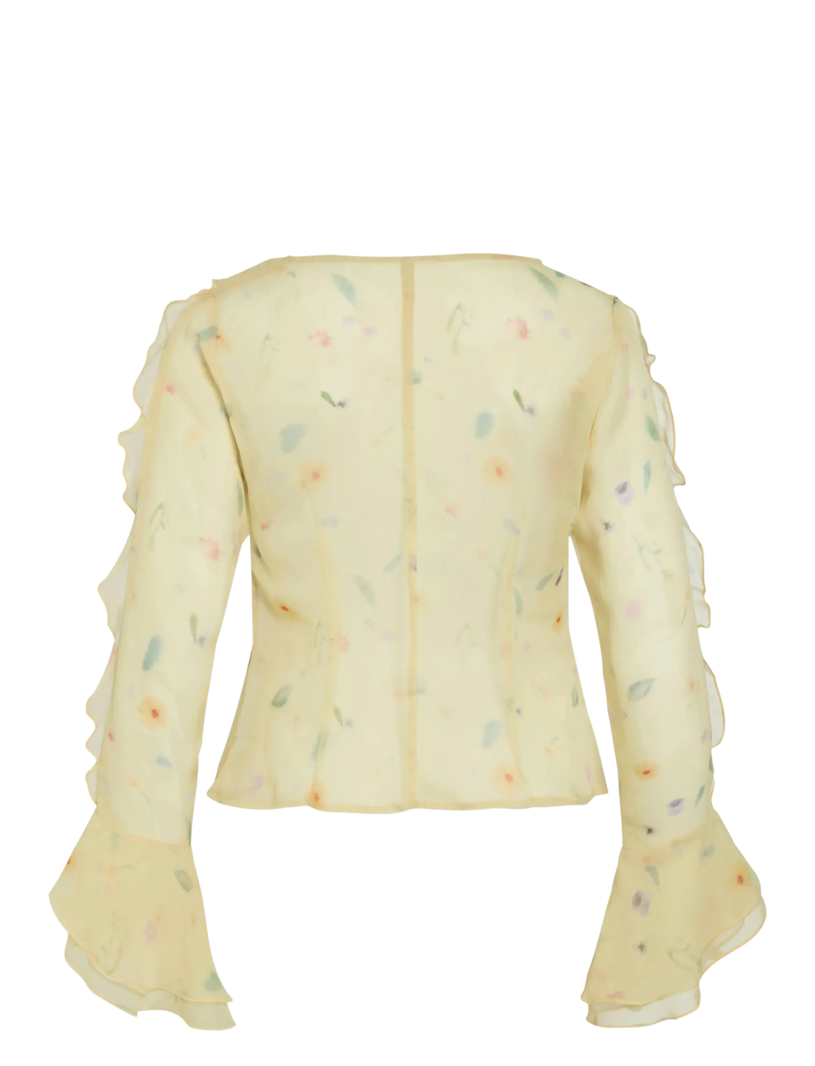 Vila - VIEMMY L/S V-NECK FRILL TOP - pikkade varrukatega pluusid - pale banana - 1