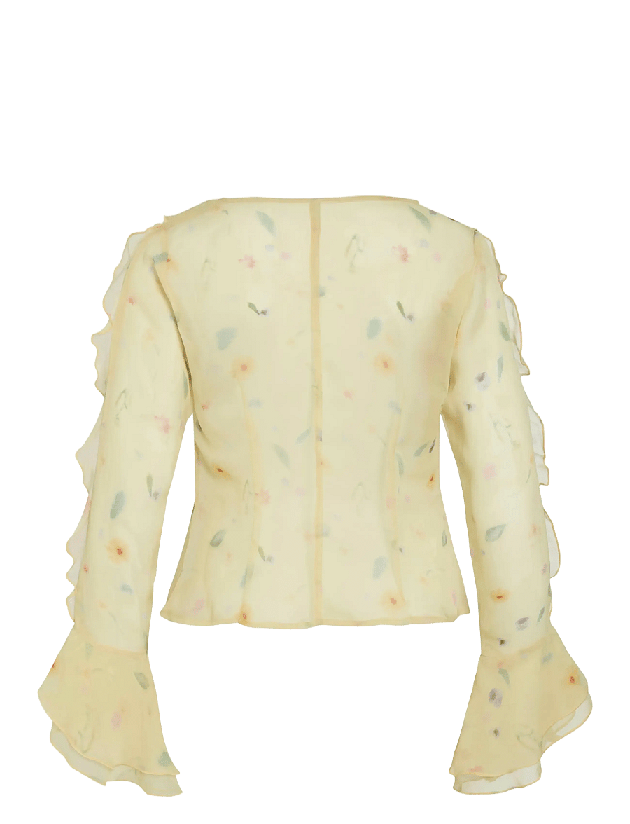 Vila - VIEMMY L/S V-NECK FRILL TOP - langärmelige blusen - pale banana - 1
