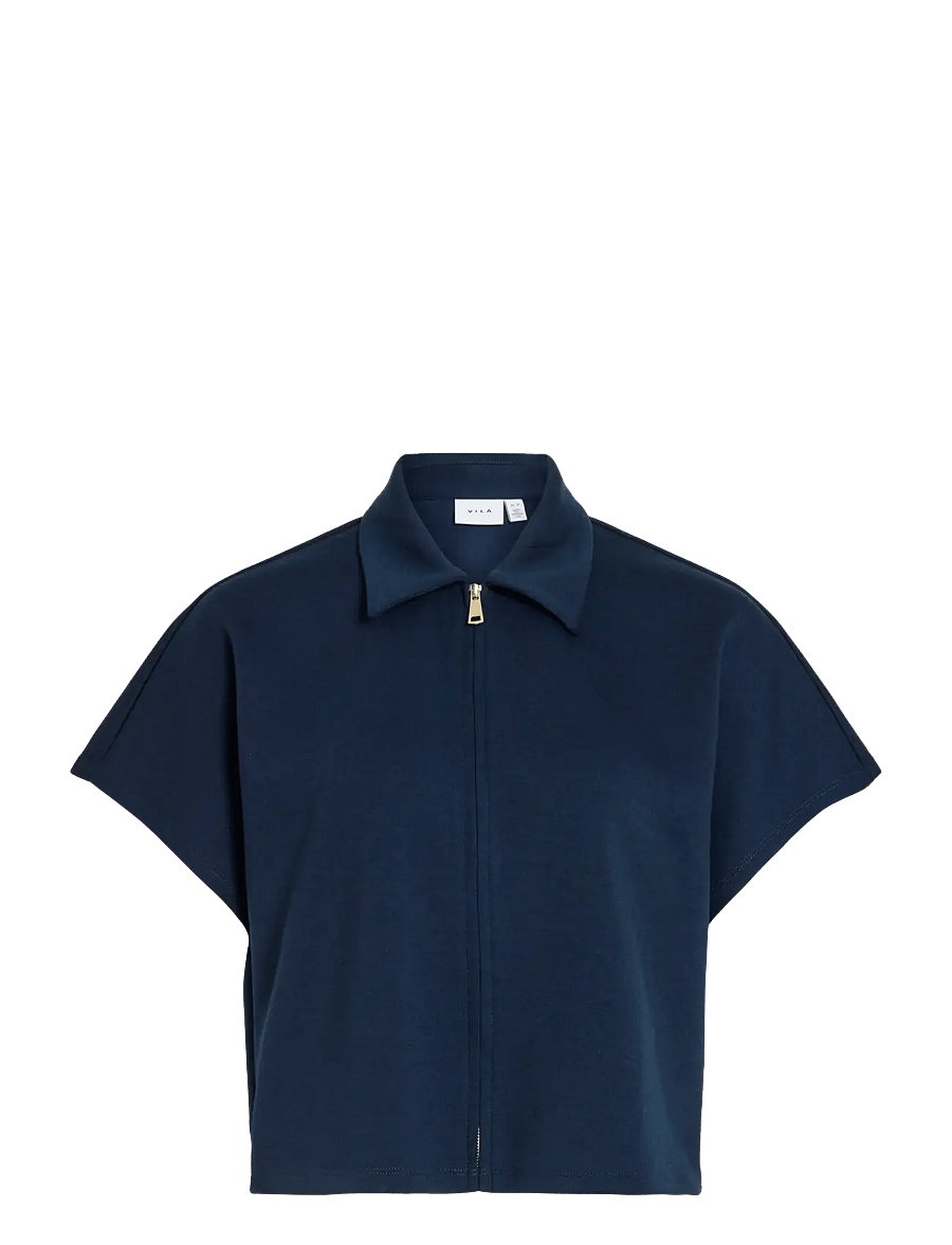 Vila - VISIFFI COLLAR S/S ZIPPER TOP/PB - crop tops - navy blazer - 1