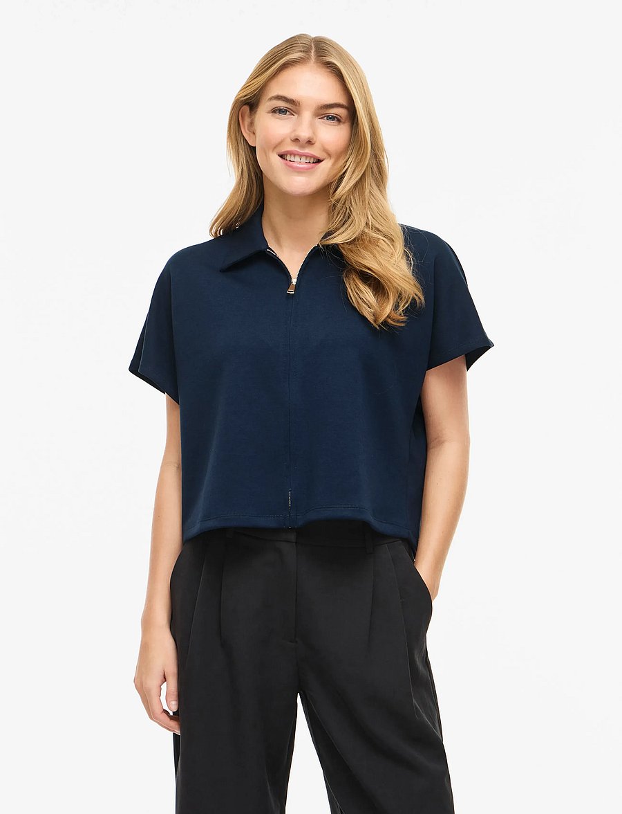 Vila - VISIFFI COLLAR S/S ZIPPER TOP/PB - crop tops - navy blazer - 0
