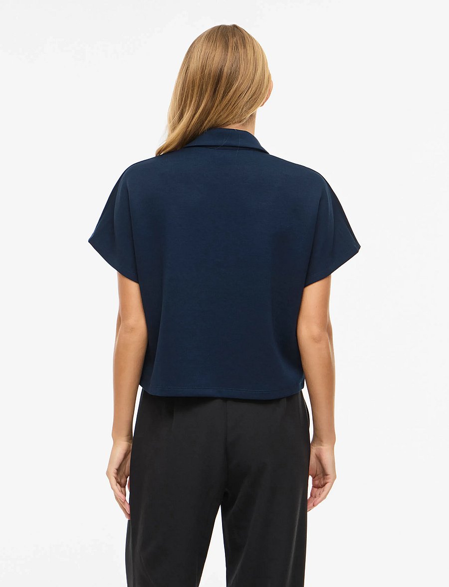 Vila - VISIFFI COLLAR S/S ZIPPER TOP/PB - crop tops - navy blazer - 3